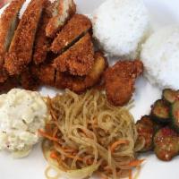 Chicken Katsu · Deep-fried panko-crusted chicken cutlet. All plate lunches come with 2 scoops of rice and ma...