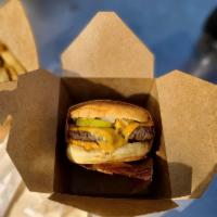 Double Fast Burger · Two Thin Grass-Fed & Finished Beef Patties, American Cheese, Minced Onion, Pickles, Belcampo...