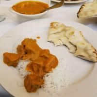Chicken Tikka Masala · Boneless pieces of chicken marinated in yogurt and spices, roasted on a skewer and then saut...