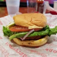 Shroom Burger · Organic portobello tops stuffed with Muenster and cheddar, flash fried with panko crumbs, ru...