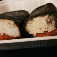 Spam Musubi · (2 pcs) Ball of rice with seaweed and meat.