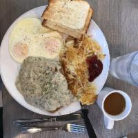 Chicken Fried Steak and Eggs · BYC favorite. 2 eggs any style served with a 6 oz. ground beef patty breaded and fried like ...