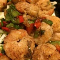 Salt and Pepper Shrimp · 16 crispy jumbo shrimp in salt and pepper. Served with brown rice or steamed rice. Hot and s...