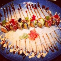 Amazing Roll · 8 pieces. Spicy crunch salmon, mango, inside blocked tuna, sweet shrimp, eel, and avocado, o...