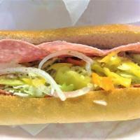 Italian Grinder · Salami, capicola, pepperoni, provolone and American cheese, lettuce, tomatoes, onions, banan...