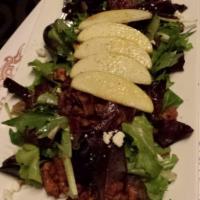 Mixed Green Salad · Smoked bacon, apples, honey citrus vinaigrette, spiced candied walnuts, point reyes blue che...