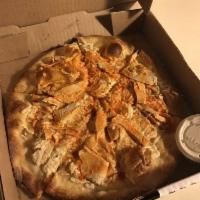 Buffalo Chicken Pizza · American cheese topped with grilled chicken, hot sauce and bleu cheese.