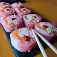 Sashimi Roll · 8 pieces. Soybean paper roll with salmon, tuna, white fish, crab stick, avocado, cream chees...