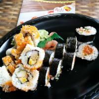 Spicy Tuna Roll · 10 Pieces. Chopped tuna with scallions, masago and spicy mayo.