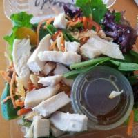 Chinese Chicken Salad · Shredded chicken breast, carrots, Mandarin oranges, almonds, sesame seeds, chow mein noodles...