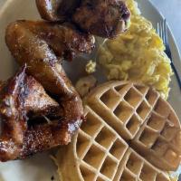 Smoked Chicken Wings and Waffle · Smoked chicken wings, 2 eggs any style and a Belgian waffle.