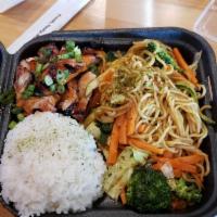 Chicken Yakisoba · Japanese noodles wok-stirred with fresh veggies
and traditional yakisoba sauce. Served with...