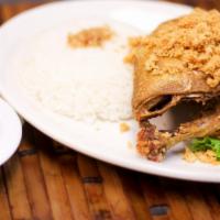 Ayam Goreng Mbok Berek · Javanese fried chicken topped with deep-fried savory crumbs.