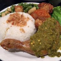 Ayam Cabe Ijo · Padangnese chicken with green chili sauce.