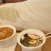 Miso Ramen · Pork and chicken broth based miso noodle soup with braised pork belly, soft boiled soy marin...