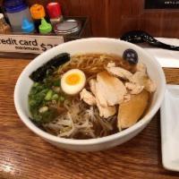 Chicken Ramen · Chicken seafood based noodle soup with chicken, soft boiled marinated egg, bean sprout, bok-...