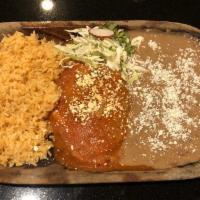 Chile Relleno · Served with rice and beans. Roasted poblano pepper, dipped in egg batter and pan fried until...