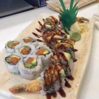 Dragon Roll · Deep-fried shrimp & cucumber topped with BBQ eel, avocado, eel sauce.