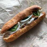 BBQ Pork Banh Mi · Thinly sliced grilled pork with lemongrass served with lemon fish sauce and scallion, mayonn...