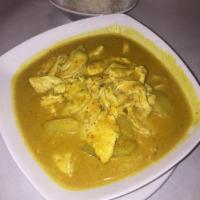 Yellow Curry · Potatoes in yellow curry paste with coconut milk. Spicy.