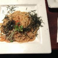 Mentaiko Spaghetti · Lightly spiced cod fish egg topped with nori and kaiware daikon.