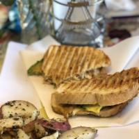 Chipotle Chicken Panini · Seasoned chicken breast with chipotle rub, mayonnaise, thinly sliced pepper jack cheese and ...
