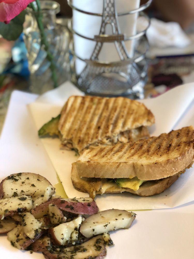 Chipotle Chicken Panini · Seasoned chicken breast with chipotle rub, mayonnaise, thinly sliced pepper jack cheese and fresh sliced avocado. Pressed crispy.