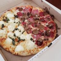 Meat Lovers Pizza · Canadian bacon, Pepperoni, meatball and sausage.