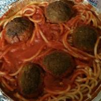 Spaghetti with Meatballs · Served with bread.