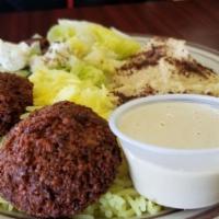Vegetarian Platter · Hummus, falafel and baba ghanouge.