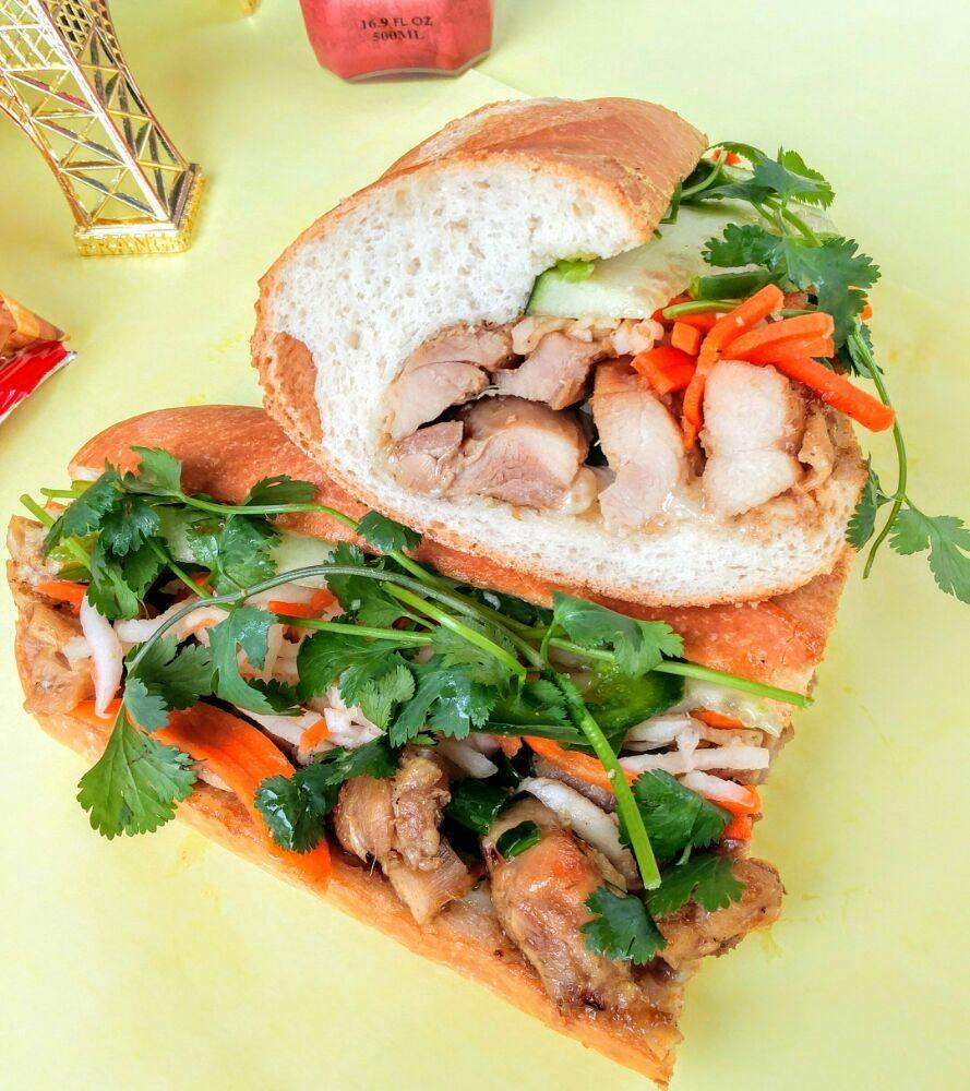 Grilled Chicken Sandwich · Foot long sandwich cut in half served with pickled carrot, daikon, radish, cucumber, cilantro, and jalapeno unless requested otherwise.