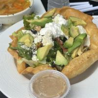 Salada Mexicana · Lettuce, black beans, Pico de Gallo, queso fresco, avocado, sour cream. Served in a flour to...
