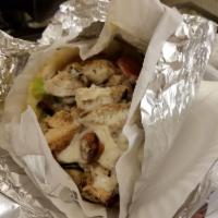 Chicken Gyro Sandwich · Hummus, lettuce, raw and grilled onions, tomatoes, pickled vegetables, tzatziki sauce and gr...