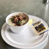 New England Clam Chowder · Creamy with red potatoes, clams and bacon, celery and onions.