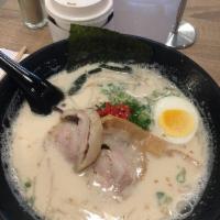 Tonkotsu Ramen · 2 slices of chashu pork, boiled egg, red ginger, green onion, bean sprouts and wood ear mush...