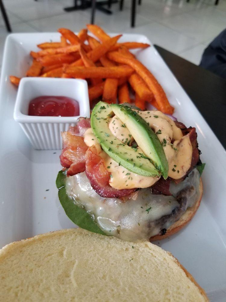 Reggae Burger · Bacon avocado spicy mayo and pepper jack, lettuce, tomato and onion.
