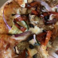 Roasted Veggies Pizza · Roasted eggplant, roasted zucchini, mushroom, onion, garlic and roasted red pepper. Vegetari...