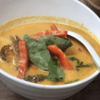 Red Curry · Carrots, peas, bamboo shoots, basil and red bell peppers. Contains coconut milk and served w...