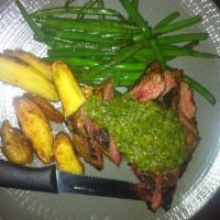Flank Steak · Topped with chimichurri and choice of 2 sides. Dairy free. Gluten free.