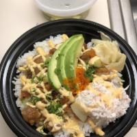 Seafood Poke Bowl · Diced tuna, salmon, albacore, and cucumber mix with poke sauce, crab cake salad, avocado, an...