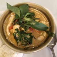 Panang Curry · Choice of meat with panang curry, coconut milk, mushrooms, zucchini, carrot, bell peppers an...