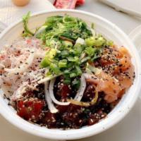 Nami · Half Classic Shoyu/Half Cali, green & white onion, furikaki, nori flakes, seaweed salad & Kr...