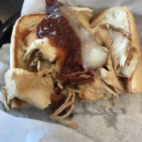 BBQ Chicken Sandwich · Sliced chicken breast grilled with melted pepper jack cheese, and topped with BBQ sauce and ...