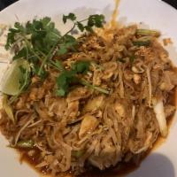 Pad Thai · Stir-fried rice noodle with eggs, bean sprouts and ground roasted peanuts.
