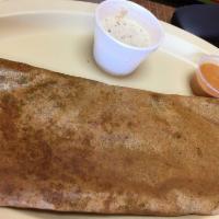 Pesarattu · Crepe made with moong bean. Thin crepe made with rice lentil fermented batter.