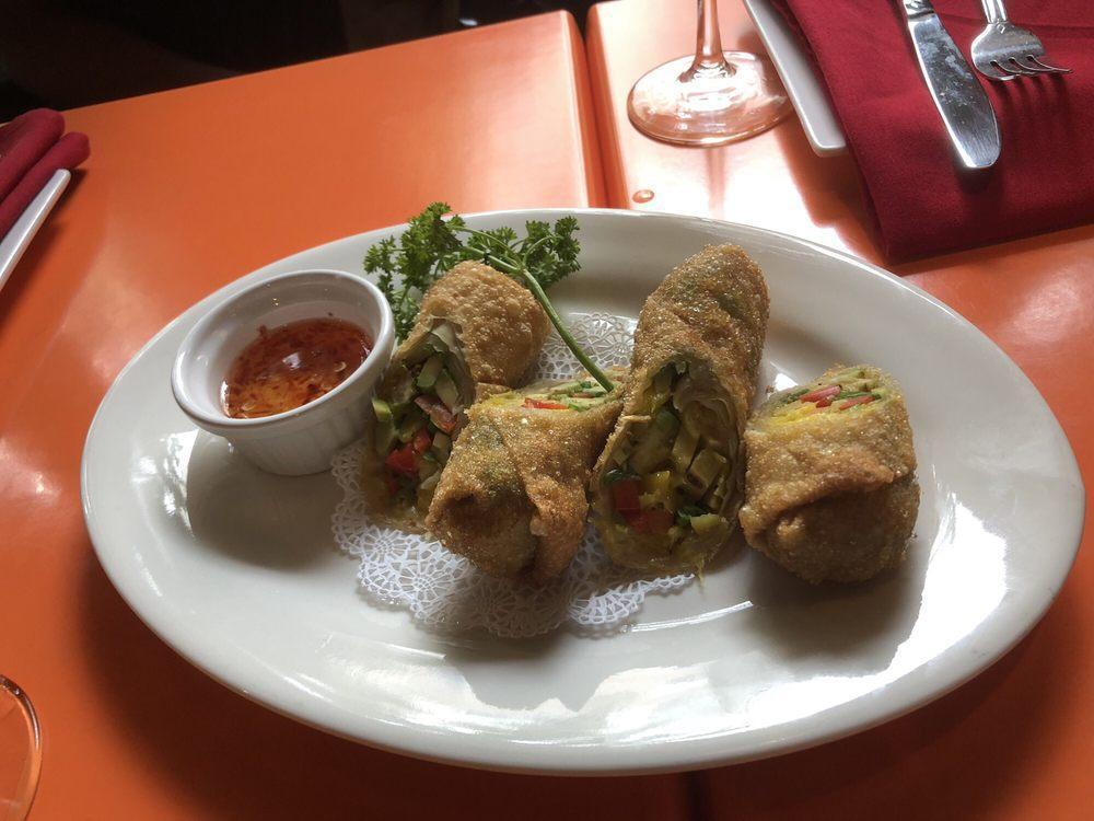 Avocados and Mango Egg Rolls · Crispy golden wontons wrap a tantalizing blend of avocados, mangos, red onions, red peppers and spices served with sweet plum sauce.