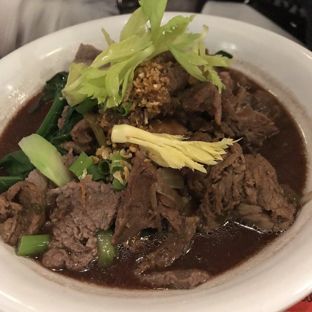 River Boat Noodles Soup · Beef noodle soup. Famous river boat noodles as it was served on the Chao Phraya River. Wonderfully tender beef steak in tasty, aromatic, beef broth and rice noodles. Accented with generous helping of fresh cilantro, bean sprouts, green onions.