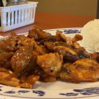 Hot and Spicy Chicken · Teriyaki chicken pan fried with our secret hot chili sauce. Served with a side of rice.