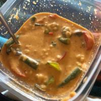 Jungle Curry · Mixed veggies: snow pea, broccoli, red bell pepper, green bean and white mushroom in red cur...
