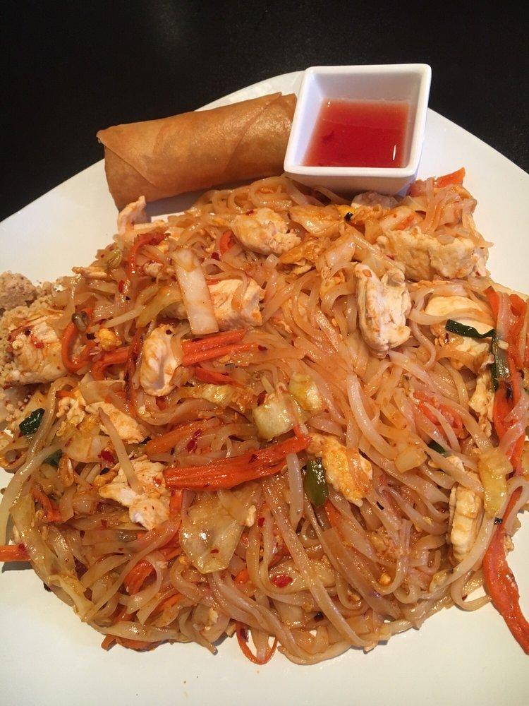 Kids Chicken Pad Thai · Rice noodle stir-fried with chicken and egg. For children under 12 years old, served with a Kool-Aids drink.